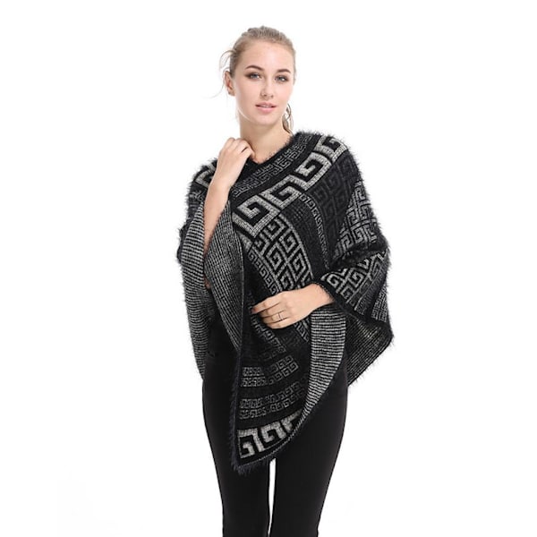 Pullover Cape Loose Warm Coat Tuftad Poncho Sweater Coat för Dam