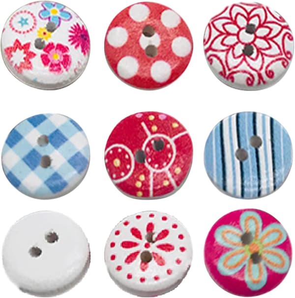 100 stk. 15 mm trykte treknapper, 2-hulls blomsterknapper for DIY-håndverk