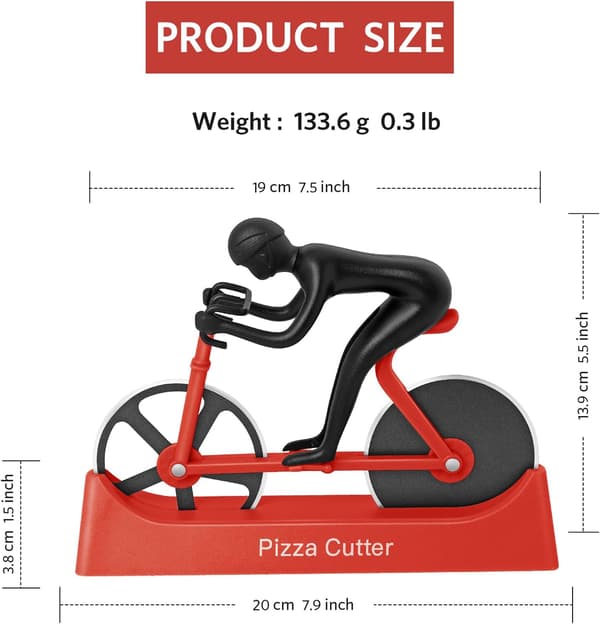 Cykelpizzaskærer med dobbelte rustfri stålhjul og non-stick knive