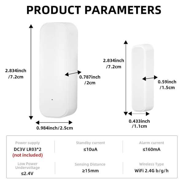 Tuya Smart WiFi Magnetisk sensor för dörr och fönster för hemsäkerhetssystem
