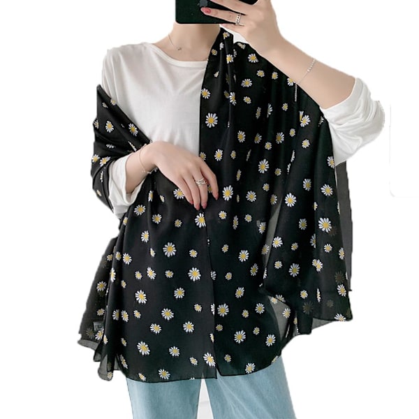 Linne Sjalar och Wraps Poncho med Daisy Printed Pattern for Lady