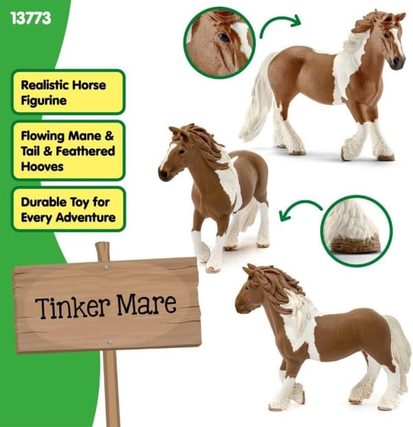 Tinker-sto hästfigur, brun och vit realistisk leksaksfigur av bondgårdsdjur