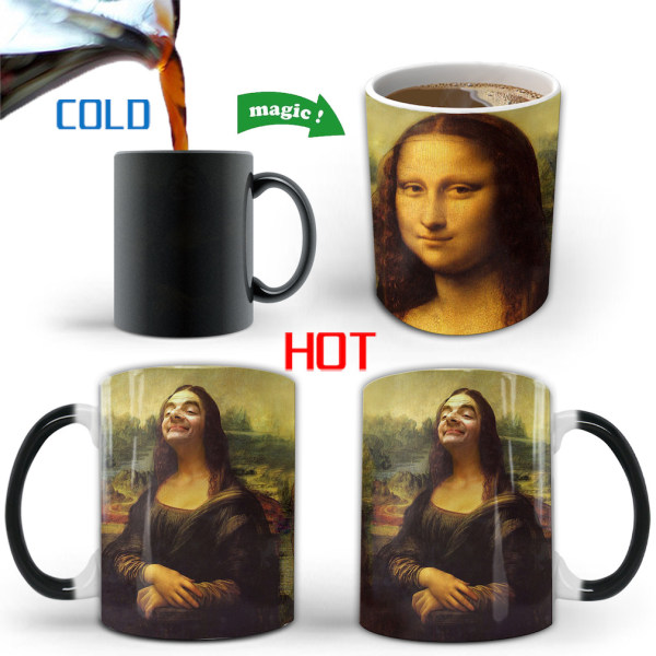 Mona Lisa färgskiftande mugg Keramisk kaffemugg Thermal tekopp Nyhetspresent