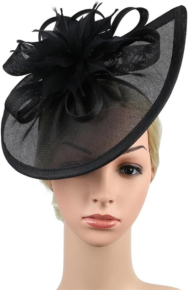 Sort Sinamay Fascinator-hat med blomst til bryllup, derby og teselskaber