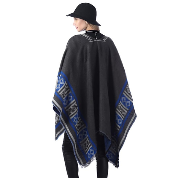 Tjocka sjal Halsduk Öppen front poncho vinterkofta med geometrisk för dam