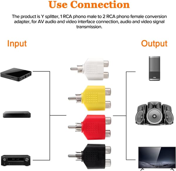 8-pack RCA Y-splitteradapter, 1 hane till 2 hona AV phono-anslutningsset