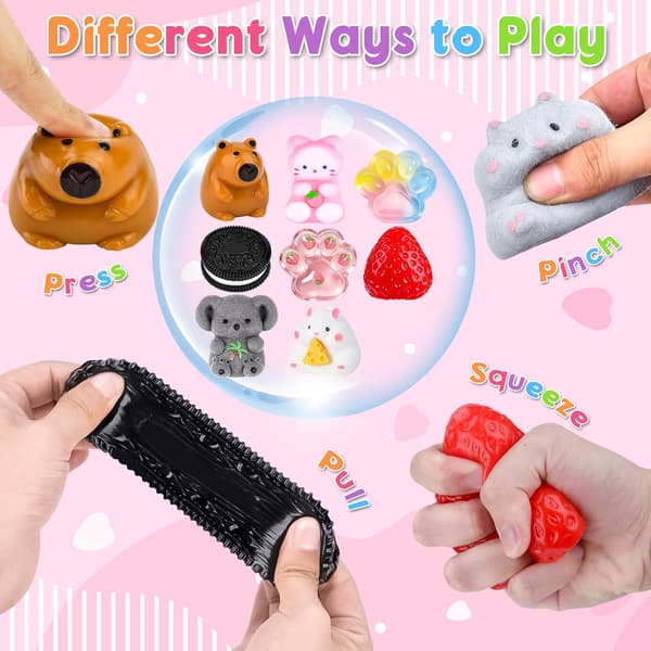 8 stk. Taba Squishy Fidget-leker, søtt sett med stressleker formet som dyr og mat