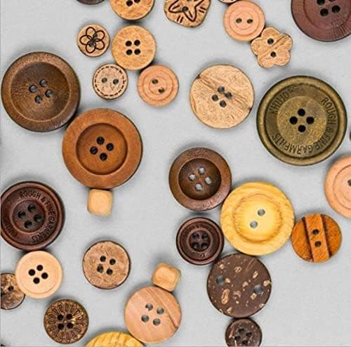 600 stk. knapper av kokosnøttskall, 7-25 mm blandede runde knapper for hobbyprosjekter