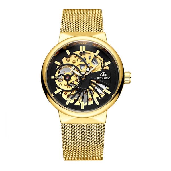 Mekanisk watch för män Casual Skeleton Watch Guld