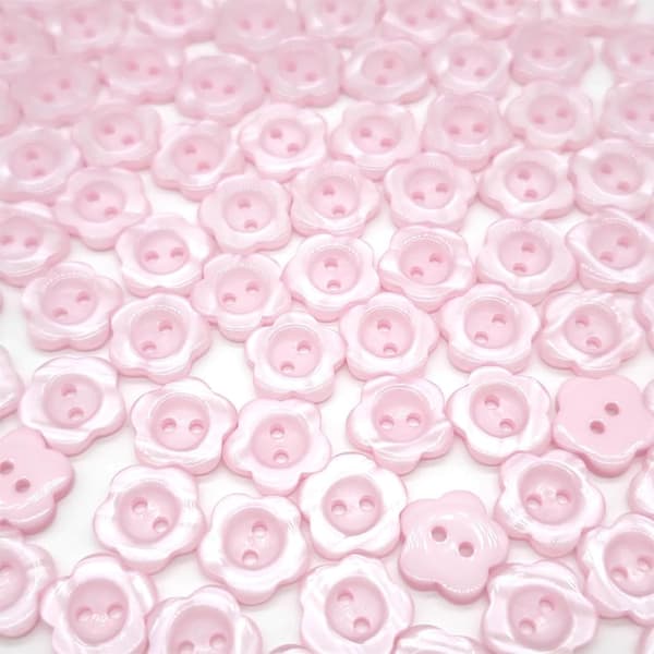 100 stk. blomster-syknapper, 2-hullers lyserøde og hvide knapper til babycardigans