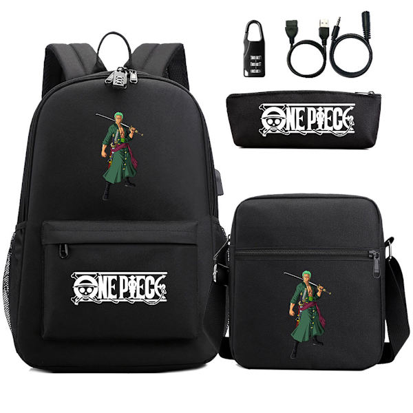 3 st/ set ett stycke Zoro- printed ryggsäcksset med case Pennfodral Skolväska Resedagssäck Lättviktsbokväskor