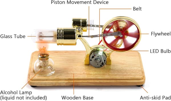 Stirlingmotor-modell varmluftsgenerator med svänghjul och LED-display