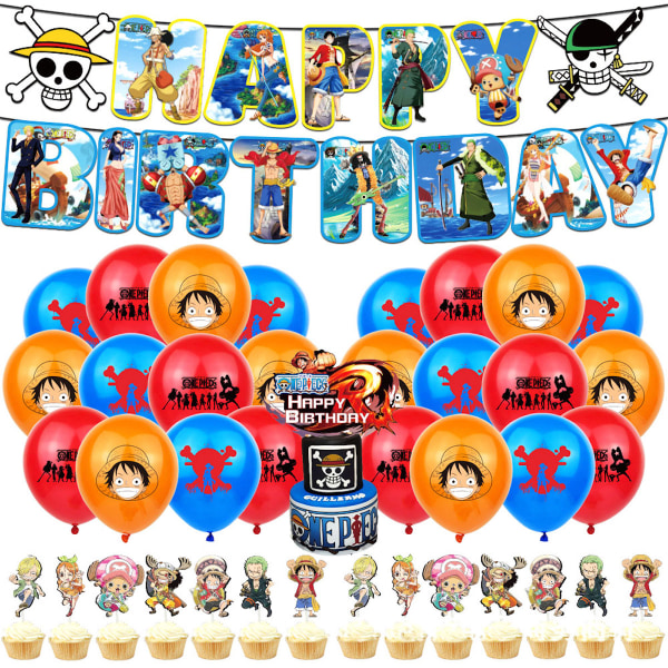 Ett stycke Luffy Grattis på födelsedagen Ballong Set Latex Ballonger Party Dekoration Kit