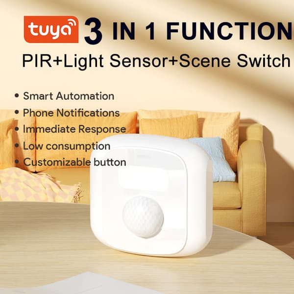 Tuya Smart WiFi/Zigbee 3-i-1 Bevægelses- og Lyssensor til Scenekontrol