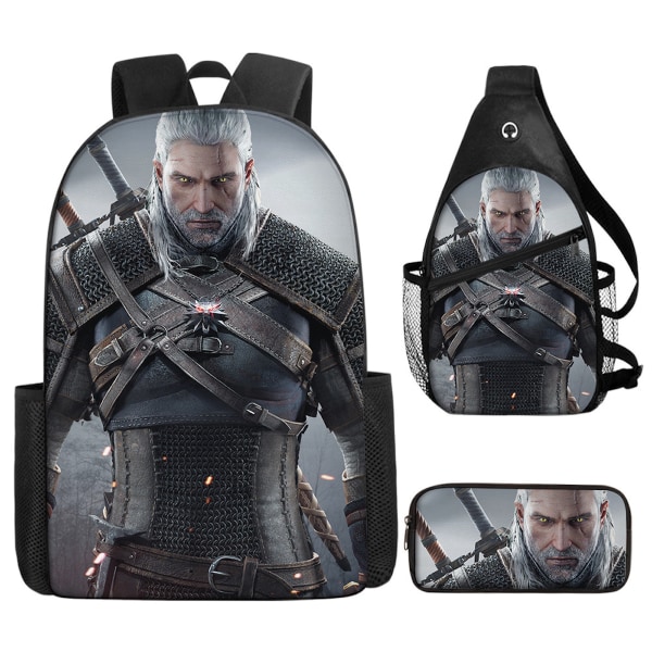 3st/ set Witcher Geralt printed set med axelväska Case Skolväska Resor Dagsväska Lättviktsbokväskor