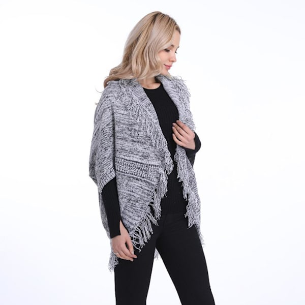 Spring Batwing Blus Stick Sjal Wrap med Tofs Thicken Cardigant för Dam