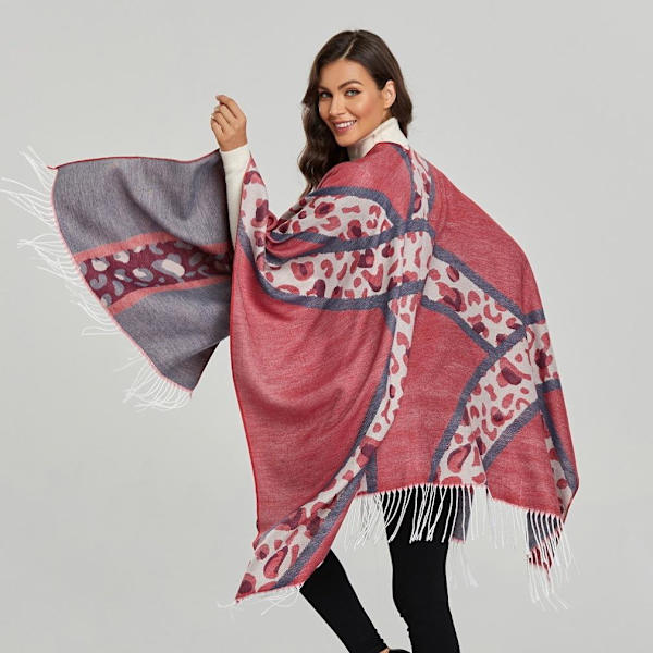 Rosa print Pashmina Sjal Wrap med tofs Vinter Poncho Cashmere Feel Cape för kvinnor