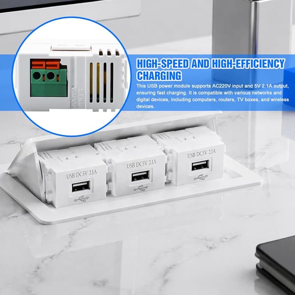 3 stk. USB-strømodul 220V til 5V 2,1A hurtigopladningsstik strømadapter