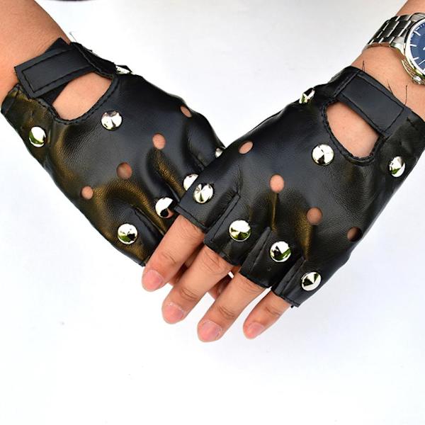 Half Finger Short Gloves Clubwear Läder Shiny Handskar för män Svart