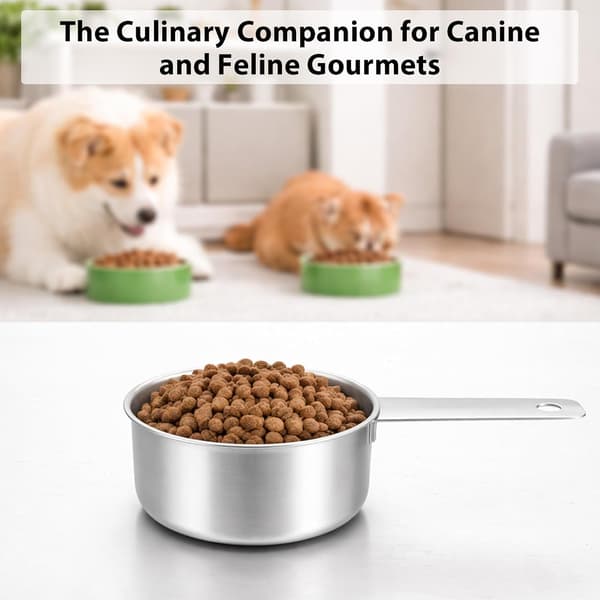 4 stk. 1/2 kop måleskeer til hundefoder, 125 ml foderkopper i rustfrit stål
