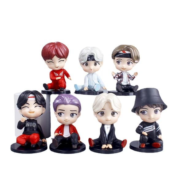 7-delars K-Pop pojkband Chibi-figurer 10 cm PVC tecknat samlarset