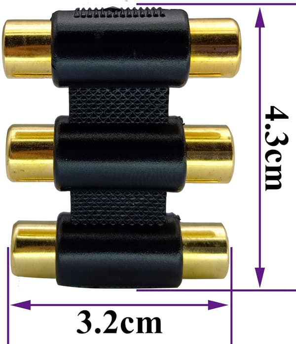5-pack 3 RCA hona till hona-koppling, guldpläterad AV-ljud- och videoadapter