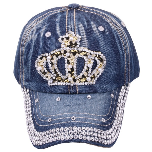Denim Crown Crystal Rhinestone cap, glänsande Bling paljetter Sparkle Hats