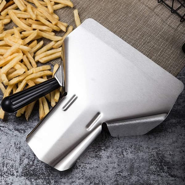 Pommes frites-øse i rustfritt stål, popcornspade med håndtak for snacks