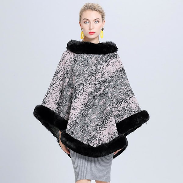 Lös Jacquard Pullover Wrap sjal med fuskpäls trimning Lös filt för dam