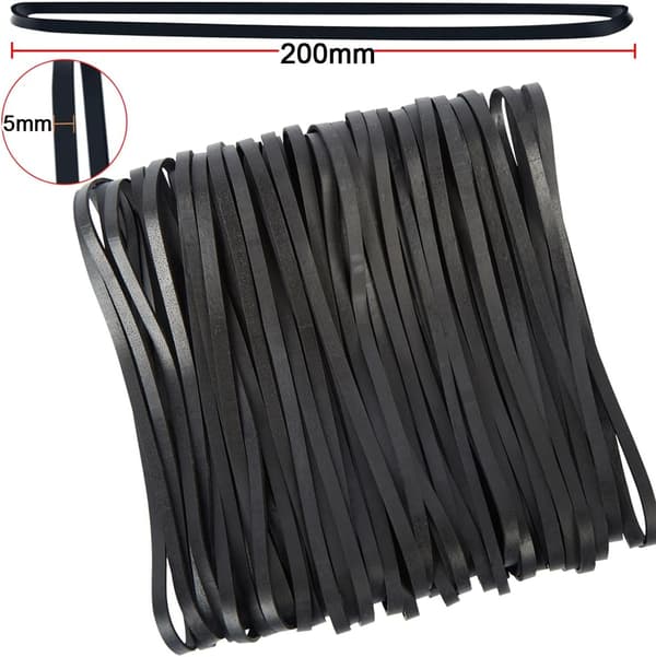 50-pack stora svarta gummiband, 200 x 5 mm breda långa elastiska band