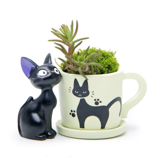 1 stk. Sort Kat Jiji Mini Blomsterpotte Anime Figur Legetøj Samling Model Dekoration Samlerobjekter Statue