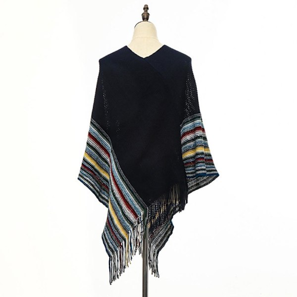 Pullover Cape Winter Lös stickning Poncho med tofs för dam