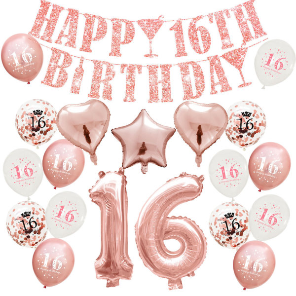 16:e Rosa Grattis på födelsedagen Ballonger Latex Ballong Set Party Dekoration