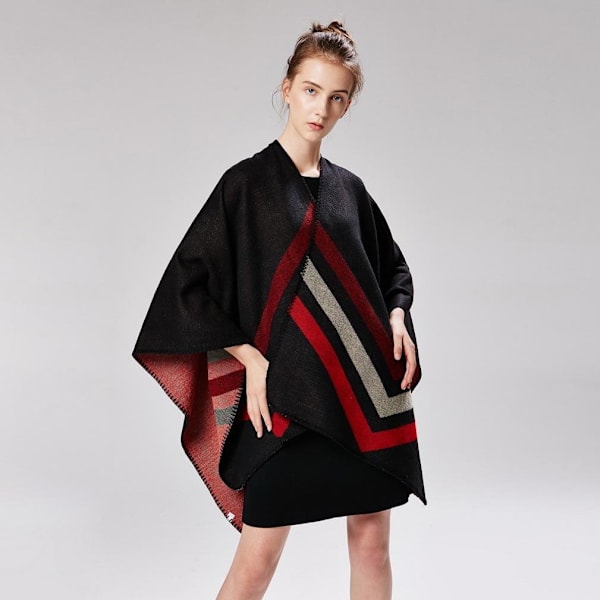 Poncho Strips Filt Lång Sjal Wrap Cardigan Coat Cashmere Feel