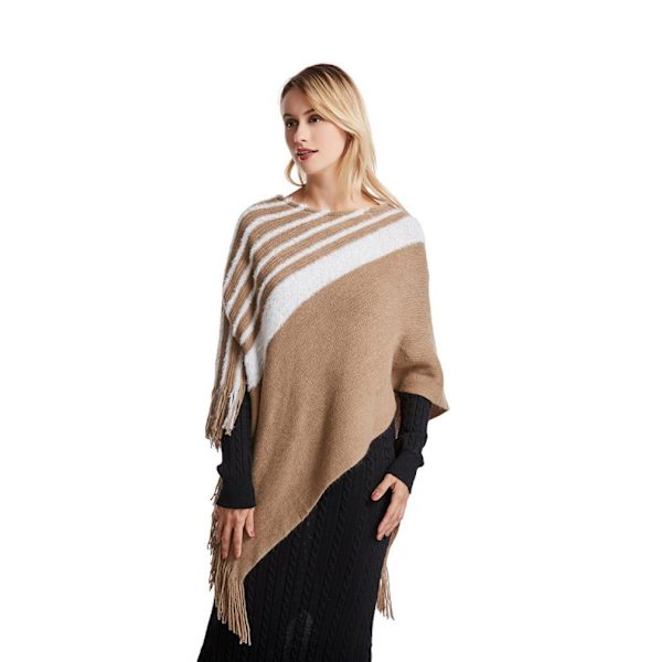 Fringed Hem Cape Yellow Loose Sweat Coat med tofs Pullover Wrap for Lady