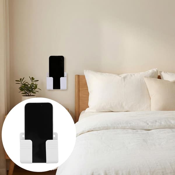 Väggmonterad telefonhållare, 2-pack självhäftande förvaringsbox med kabelhål