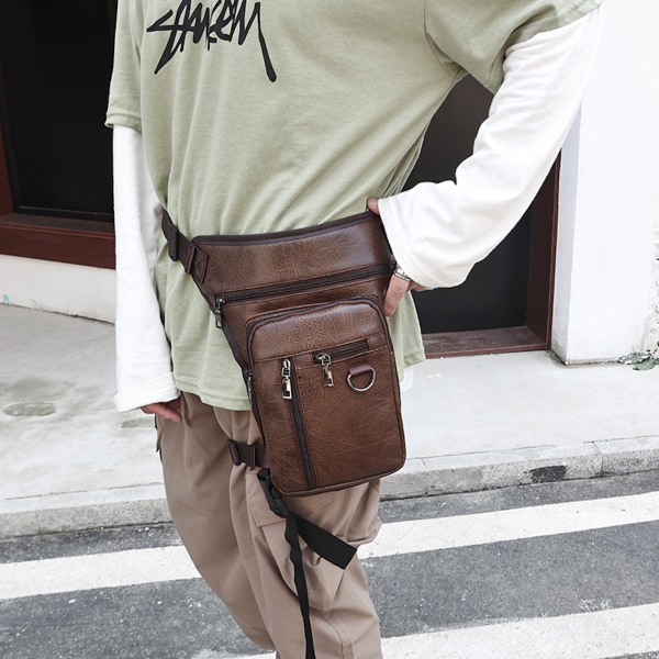 Läder benväska för män Drop midjeväska, lår Fanny Pack för resor utomhus ridning