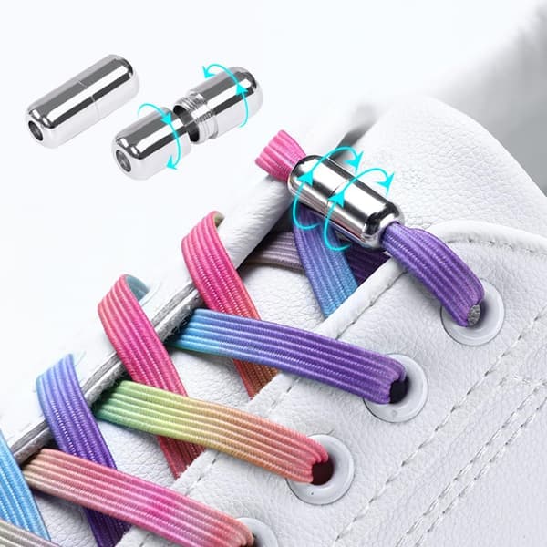 2 par regnbuefarvede elastiske snørebånd uden binding med drejespænder til sneakers