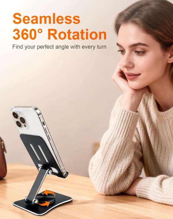 360° roterbart sammenleggbart telefonstativ, justerbar bordholder i aluminium for nettbrett