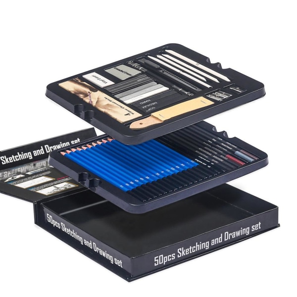 50 st skiss- och set med kolpenna Eraser Professional Art Kit för nybörjare