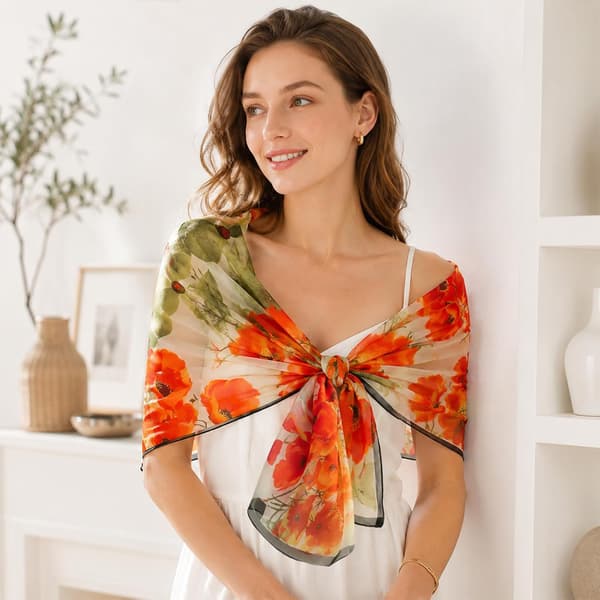 Blomstrete chiffonskjerf for kvinner, lett langt sjal for kveld og bryllup
