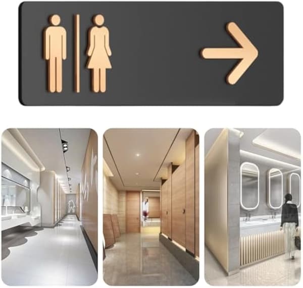 WC-opaste nuolella, musta akryylinen unisex-kyltti