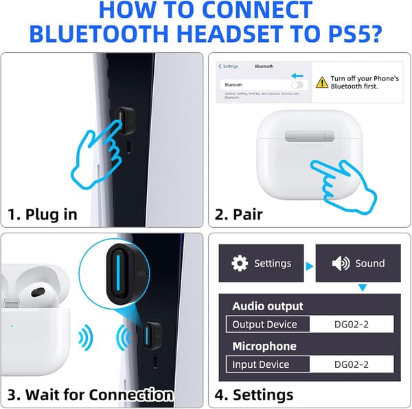 USB Bluetooth-ljudadapter med aptX Low Latency för PS5, PS4, PC och Mac