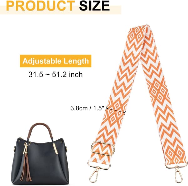 Justerbar 3,8 cm bred orange axelrem för crossbody-väskor och handväskor