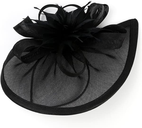 Sort Sinamay Fascinator-hat med blomst til bryllup, derby og teselskaber