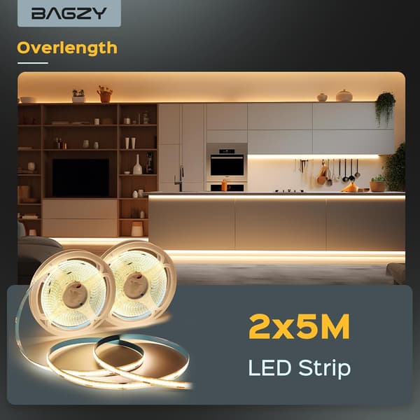 12V COB LED-ljuslist 10M 3000K Varmvit 8mm 320 LED/M Punktfri tejp
