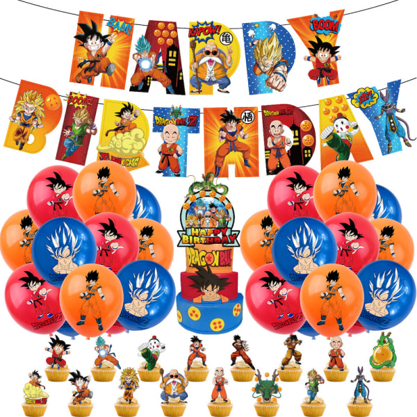 Anime Dragon Ball Födelsedagsballonger med Banner Cake Topper Ballong Set Party Dekoration