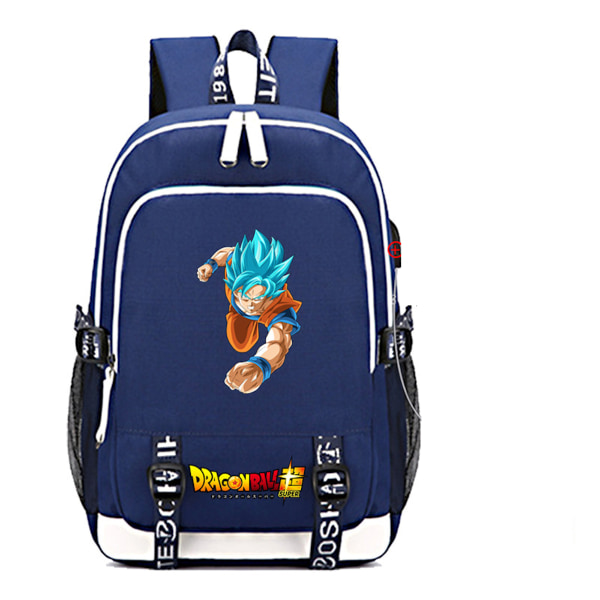 Son Goku Dragon Ball Ryggsäck Studentsportväska Blå bärbar datorväska med USB laddningsport Slittålig