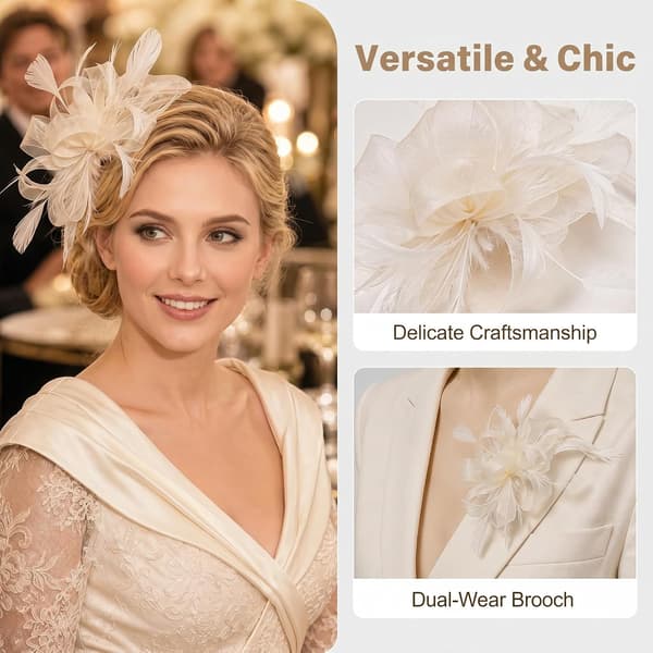 Fjäder-fascinator för kvinnor, brudhårklämma brosch för bröllopsfest