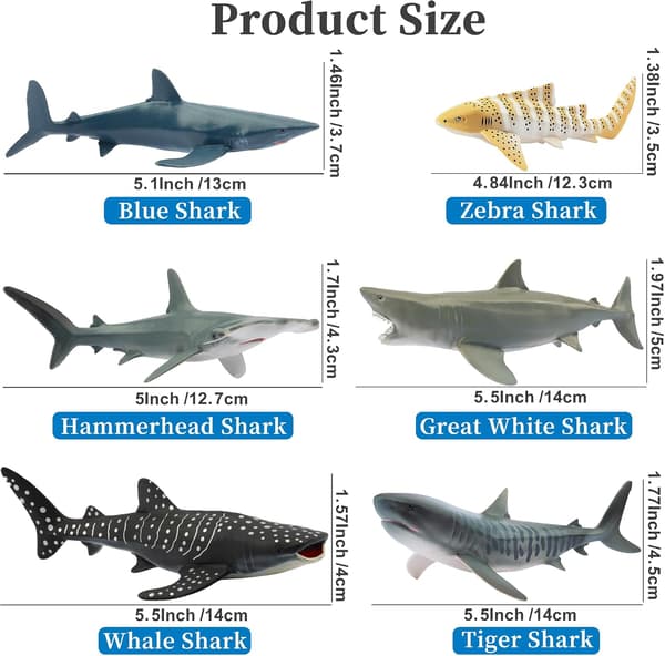 6 st realistiska hajfigurer 12-14 cm plastleksaker havsdjur för barn